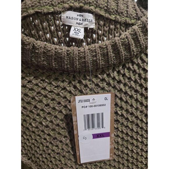 NWT Mason‎ & Belle Olive Cable Knit Pom Pom Sweater Women's size XXL - Picture 7 of 9